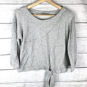 grey & gray | Striped Cropped Sweater Tie Knot Hem S